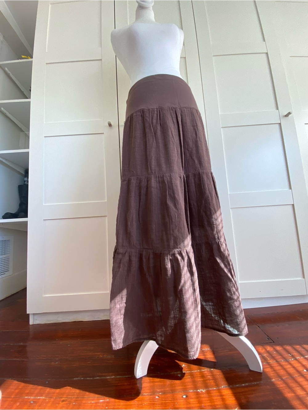 XCVI Cotton Gauze Tiered Maxi Skirt in Brown size small